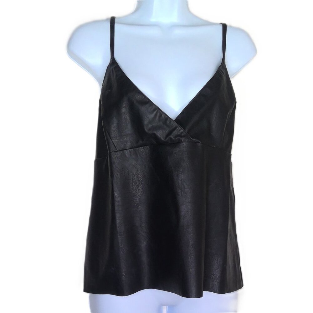 Lucky Brand Faux Leather Cami Dark Fairy Top Black Stretch Whimsigoth Flaw Sz  L